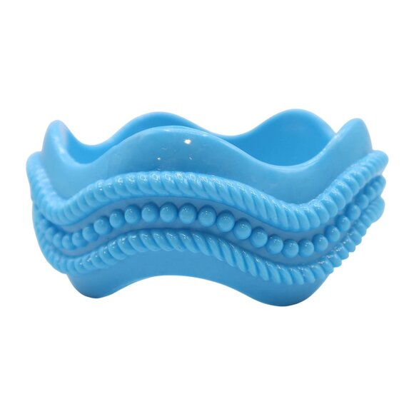 Sky Blue Wavy Textured Rope Wide Cuff Acrylic Bracelet Unsigned Chunky - Picture 2 of 6